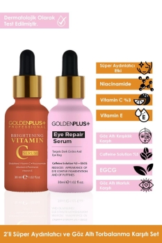 GoldenPlus Aydınlatıcı Etkili C Vitamini Serumu %3 30ml Ve Göz Altı Torbalanma Morluk Karşıtı Göz Serumu 30ml - Thumbnail