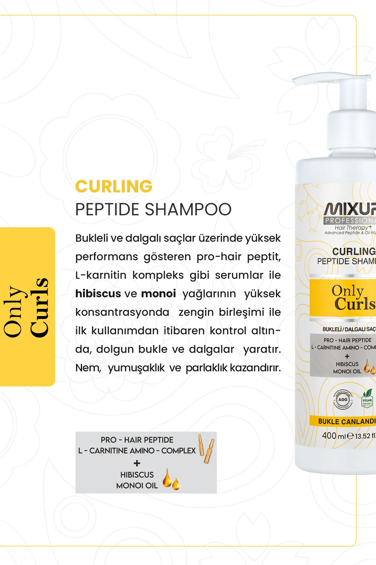 Mixup! Bukleli ve Dalgalı Saçlar için Pro-Hair Peptit,L-Karnitin,Amino Kompleks Şampuan 400 ML - Thumbnail