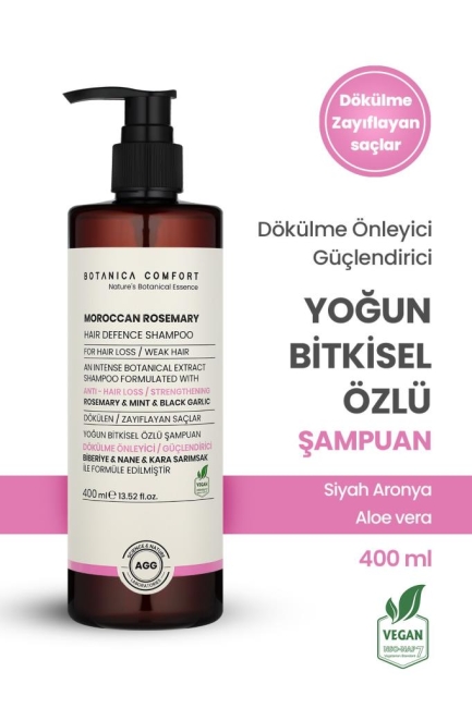 BOTANICA COMFORT Dökülme Önleyici Güçlendirici Saç Oluşumu Destekleyici Biberiye, Kara Sarımsak Özlü Şampuan 400 ML