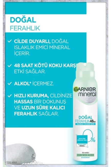 Garnier Mineral Doğal Ferahlık Hassas Ciltler İçin Sprey Deodarant 150 ml