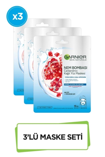 Garnier Nem Bombası Canlandırıcı Kağıt Maske 3'lü Set