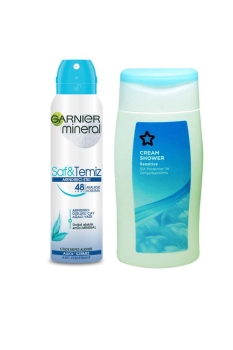 Garnier - Garnier Sensitive Duş Jeli Hediyeli Mineral Saf ve Temiz Sprey Deodorant