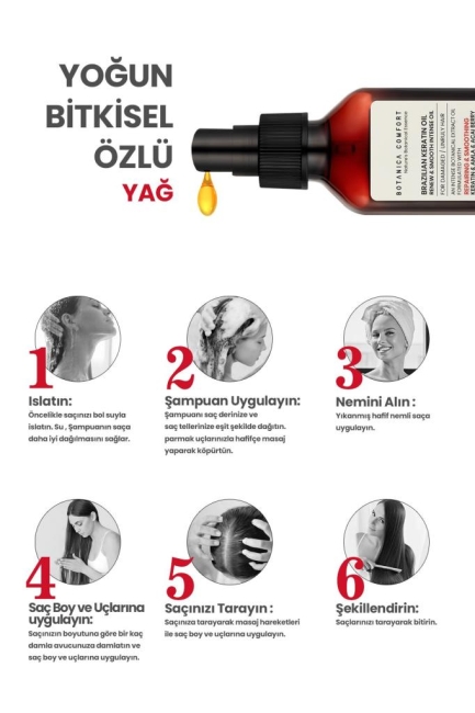 BOTANICA COMFORT İşlem Görmüş ve Yıpranmış Saçlar için Onarıcı Keratin ve Amla Yağı Özlü Saç Bakım Yağı 100 ML