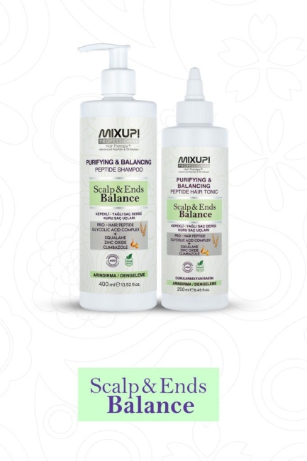 Mixup! Kepekli ve Yağlı Saçlar için Sebum Dengeleyici ProHair Peptit,Glikolik Asit Kompleksi Şampuan 400 Ml