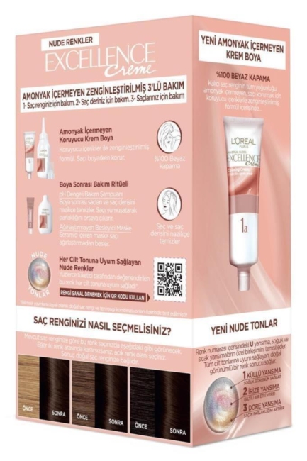 L’Oréal Paris Excellence Creme Nude Renkler Saç Boyası – 3U Nude Koyu Kahve