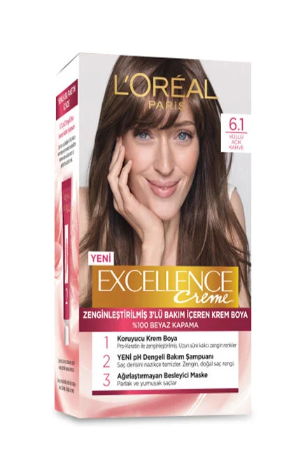 L'Oréal Paris Excellence Creme Saç Boyası 6.1 Küllü Açık Kahve