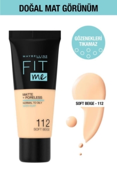 Maybelline New York - Maybelline Fit Me Matte+Poreless Fondöten - 112 Soft Beige