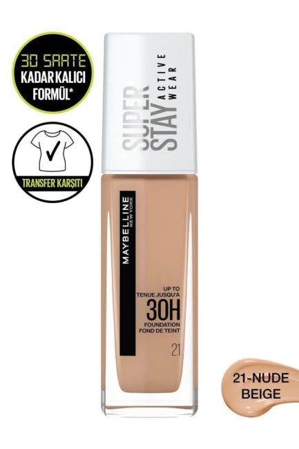 Maybelline New York Super Stay Active Wear 30H Fondöten 21 Nude Beige