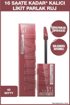 Maybelline New York Super Stay Vinyl Ink Uzun Süre Kalıcı Likit Parlak Ruj 40 Witty - Thumbnail