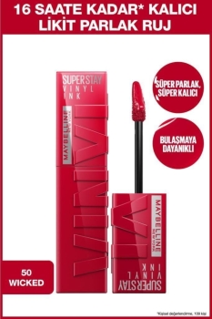 Maybelline New York - Maybelline New York Super Stay Vinyl Ink Uzun Süre Kalıcı Likit Parlak Ruj 50 Wicked